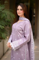 Belliza Fashion LNF 56 Pastel Lilac Chikankari Embroidered Lawn 3 Piece Suit