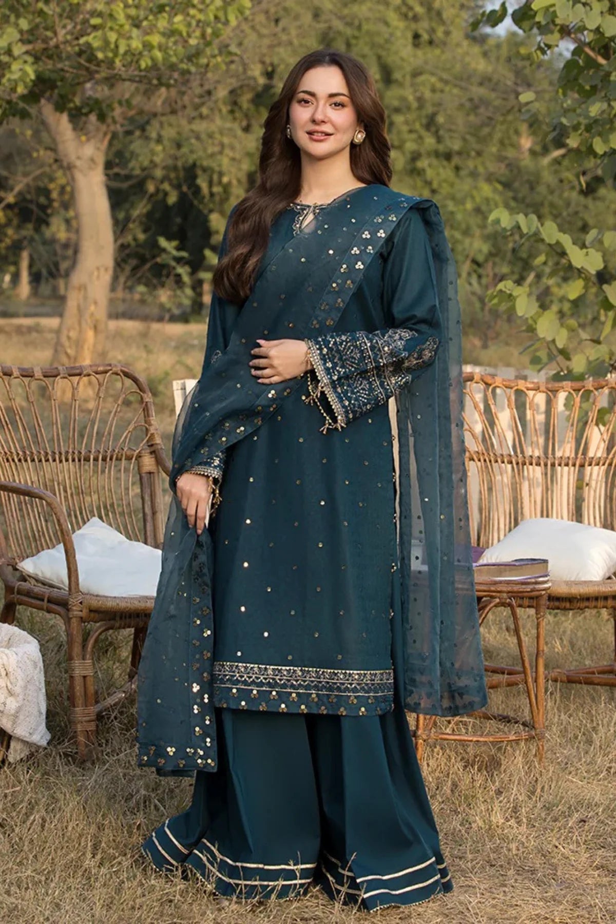 Belliza Fashion Marjaan Sequin Embroidered Cotton 3 Piece Suit