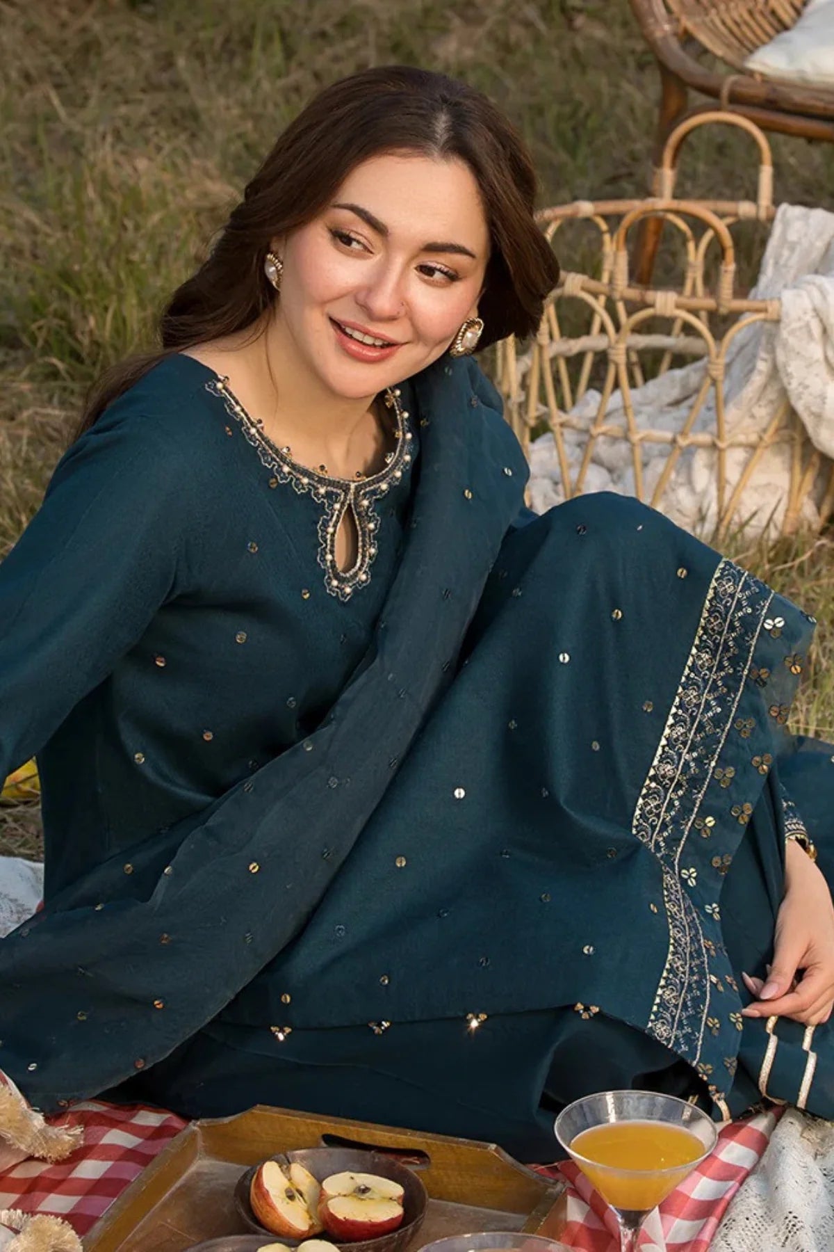 Belliza Fashion Marjaan Sequin Embroidered Cotton 3 Piece Suit