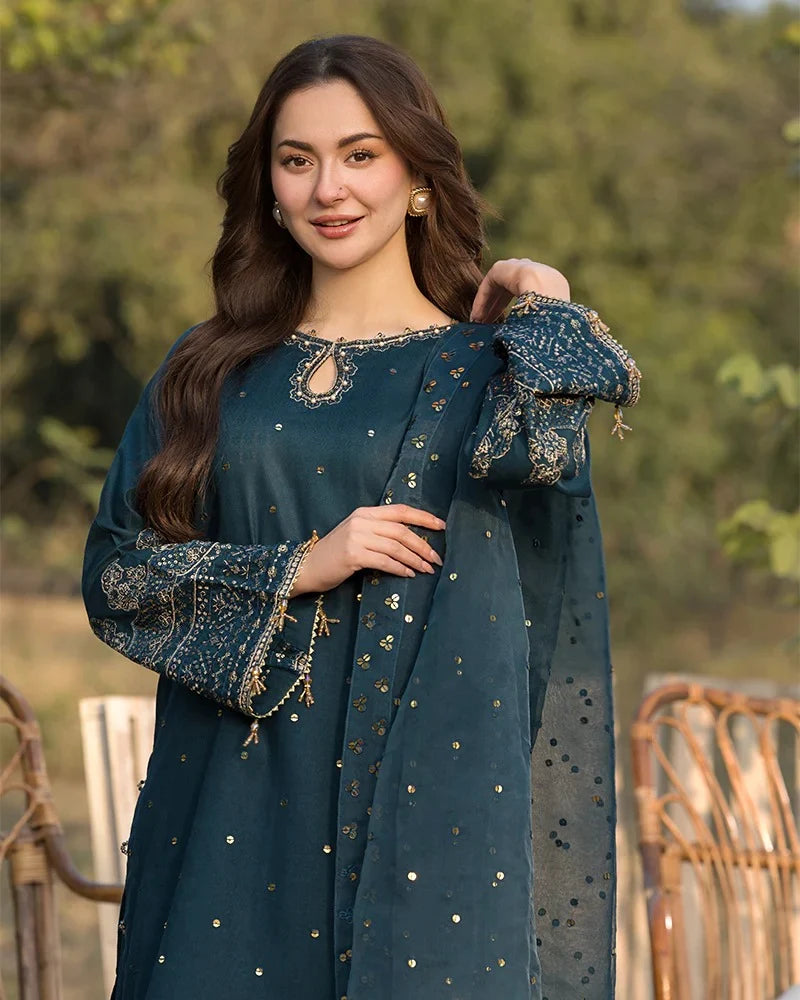 Belliza Fashion Marjaan Sequin Embroidered Cotton 3 Piece Suit