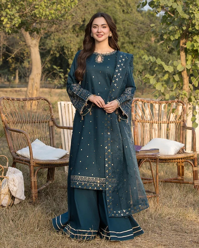 Belliza Fashion Marjaan Sequin Embroidered Cotton 3 Piece Suit