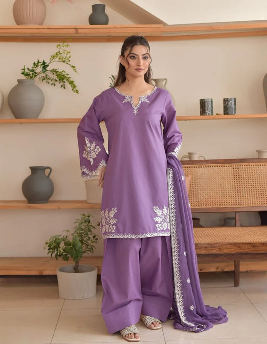 Belliza Fashion Solace Embroidered Winter Cotton 3 Piece Suit