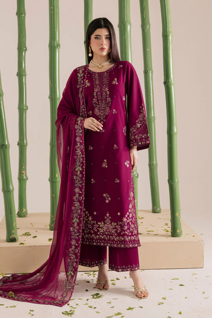 Belliza Fashion BT 2860 Embroidered Lawn 3 Piece Suit with Chiffon Dupatta
