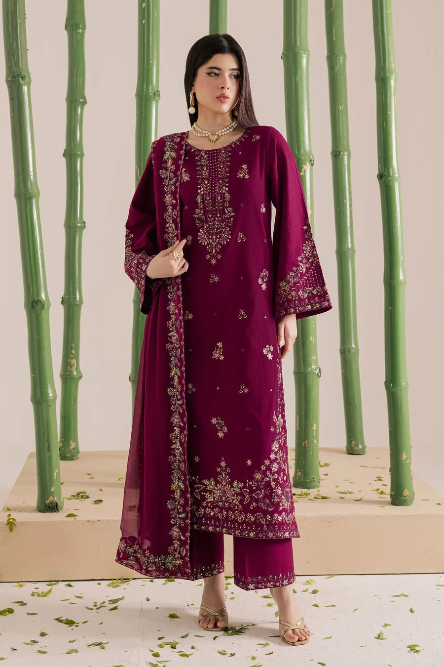 Belliza Fashion BT 2860 Embroidered Lawn 3 Piece Suit with Chiffon Dupatta